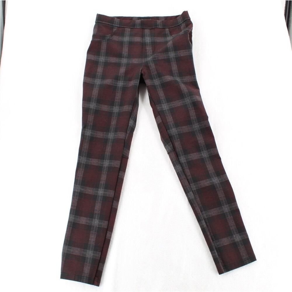 Sanctuary Pants Womens Med Maroon Black Plaid Pull On Skinny Stretch Casual